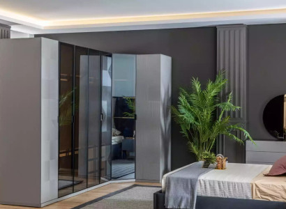Corner Cabinet Wardrobe Wardrobe Luxury Wood Design Furniture Bedroom Grey